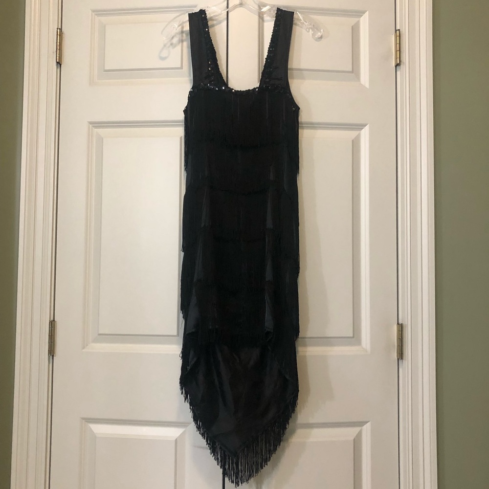 Women's Black High Low Flapper Dress, Size Medium